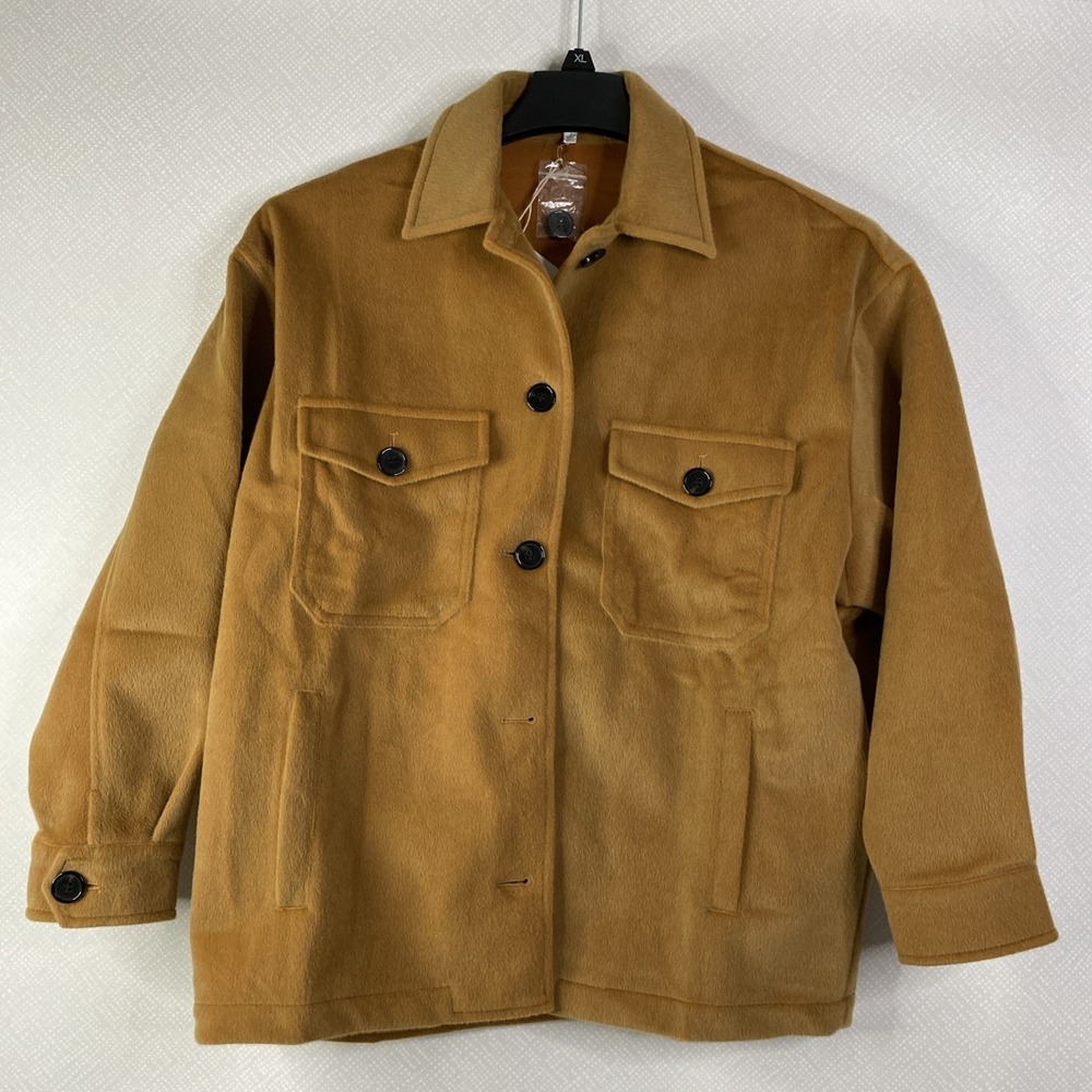 LUCCA Shacket Women Small Camel Brown Faux Wool Utility Jacket Cozy Fall New